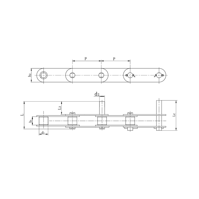 Hindi kinakalawang na asero na double pitch conveyor chain na may pinahabang mga pin