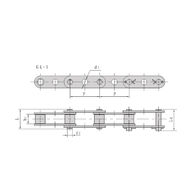 Double pitch conveyor chain na may mga gitnang butas
